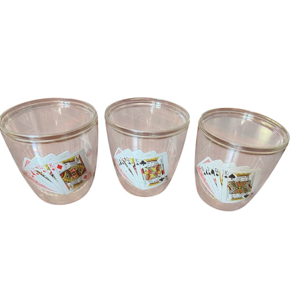Vintage Playing Cards Tumbler Cups (3) Mid Century Poker Casino Plastic Barware